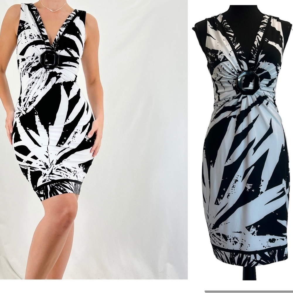 Y2K Vintage Cache Black + White Floral Print V-Neck Bodycon
Stretchy dress Sz 6